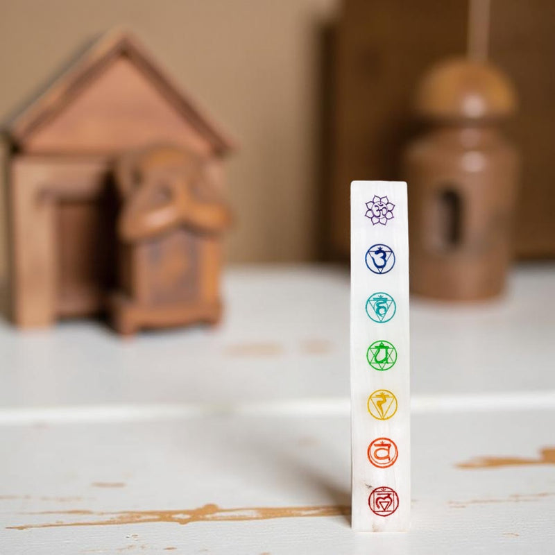 Selenite Charging Plate with 7 Chakra Symbols FB1985 💎