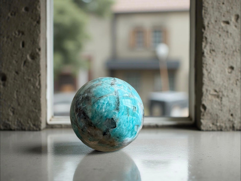 Graphic Amazonite (Amazonite with Smoky Quartz) Sphere from Madagascar FB1558 💠