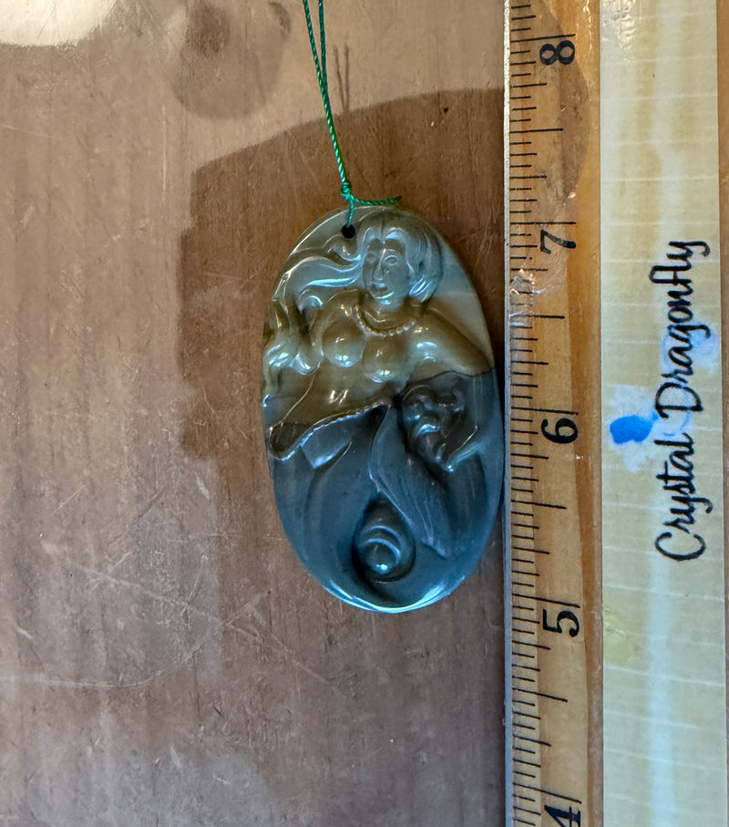 Carved Jasper Mermaid / Goddess with Velvet Pouch FB2025 🧜
