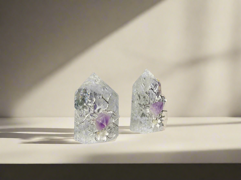 Fire & Ice Clear Quartz (Rainbow Quartz) Generator Point (Tower) with Amethyst Point & Branches FB3162