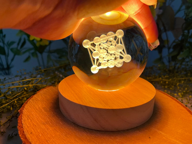 Holographic 3-D Clear Sphere with Lighted Wood Stand FB3241