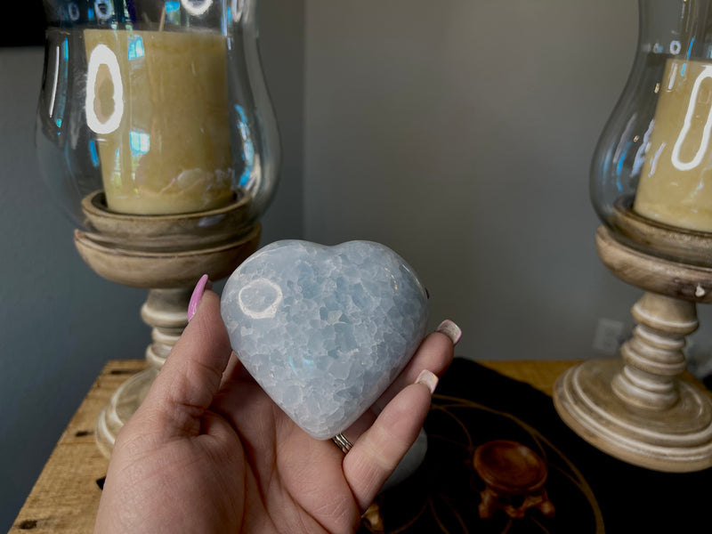 Blue Calcite Heart, calming, happiness, safety, connection FB3021