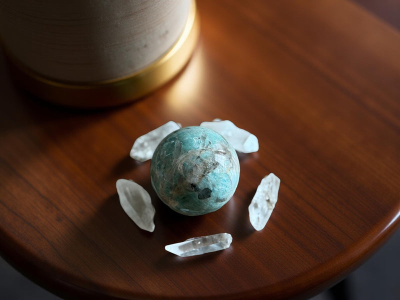 Graphic Amazonite (Amazonite with Smoky Quartz) Sphere from Madagascar FB1558 💠