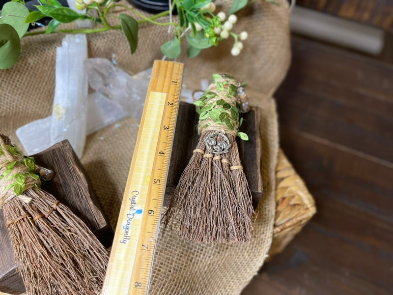 Fairy Orb Besom Witch Broom with Mushroom charm & Crystal Vial FB3287