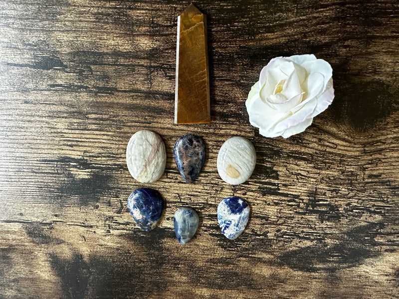 Tiger Eye, Sodalite, Picasso Jasper Crystal Grid Collection FB3364