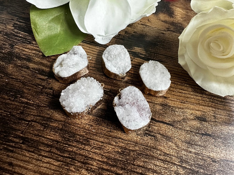 Quartz / Agate Drusy Rimmed Cabochons with hooks FB2250