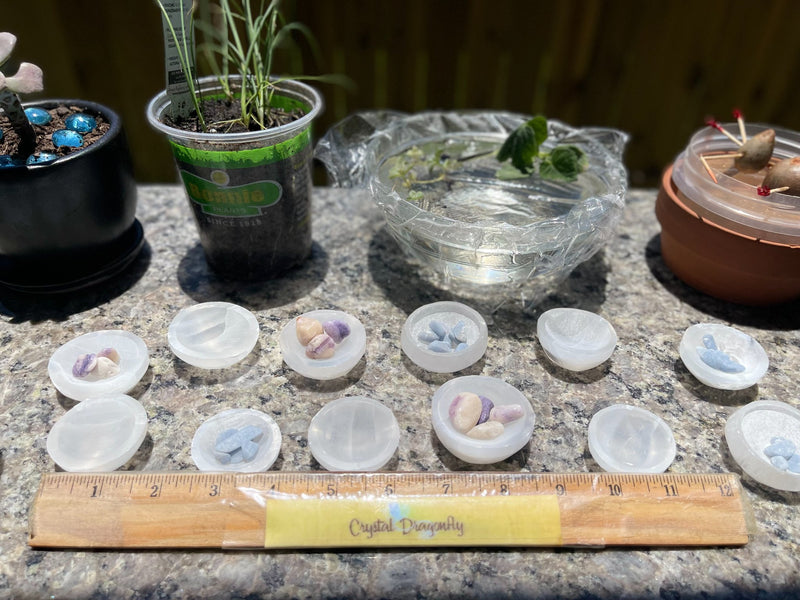 Selenite Etched Round Charging Plates / Bases for crystal grids and display FB1488