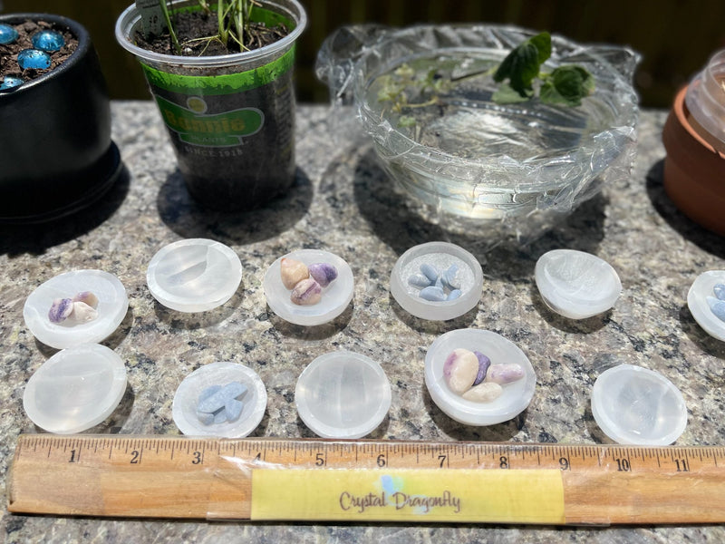 Selenite Etched Round Charging Plates / Bases for crystal grids and display FB1488