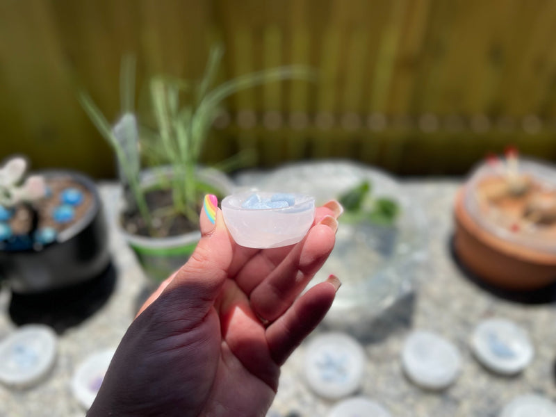 Selenite Etched Round Charging Plates / Bases for crystal grids and display FB1488