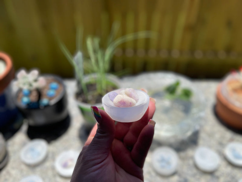 Selenite Etched Round Charging Plates / Bases for crystal grids and display FB1488