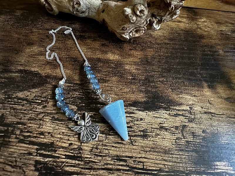 Angelite Beaded Pendulum with Angel Charm FB3245