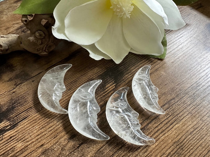 Clear Quartz Double Sided Carved Crescent Moon FB1934