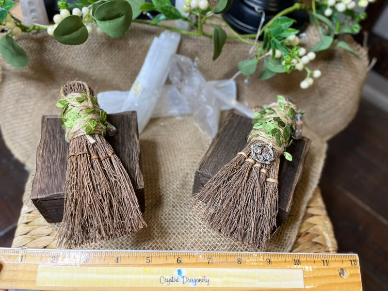 Fairy Orb Besom Witch Broom with Mushroom charm & Crystal Vial FB3287