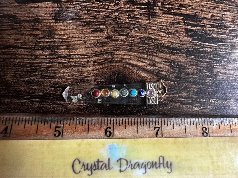 Clear Quartz & Tibetan Silver Pendant with Chakra Gems   FB2439