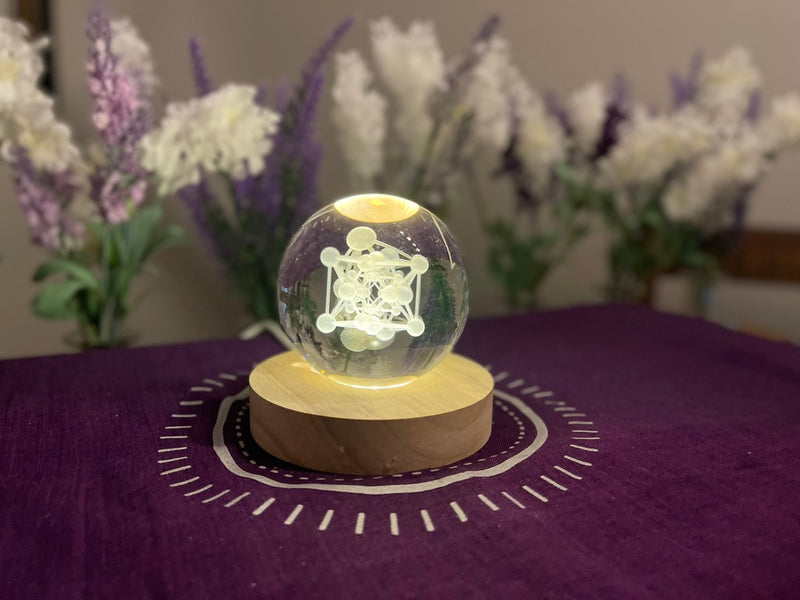 Holographic 3-D Clear Sphere with Lighted Wood Stand FB3241