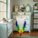Macrame and Chakra Colors Wood Beads and Feathers Wall Hanging FB2448 🦜