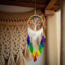 Macrame and Chakra Colors Wood Beads and Feathers Wall Hanging FB2448 🦜