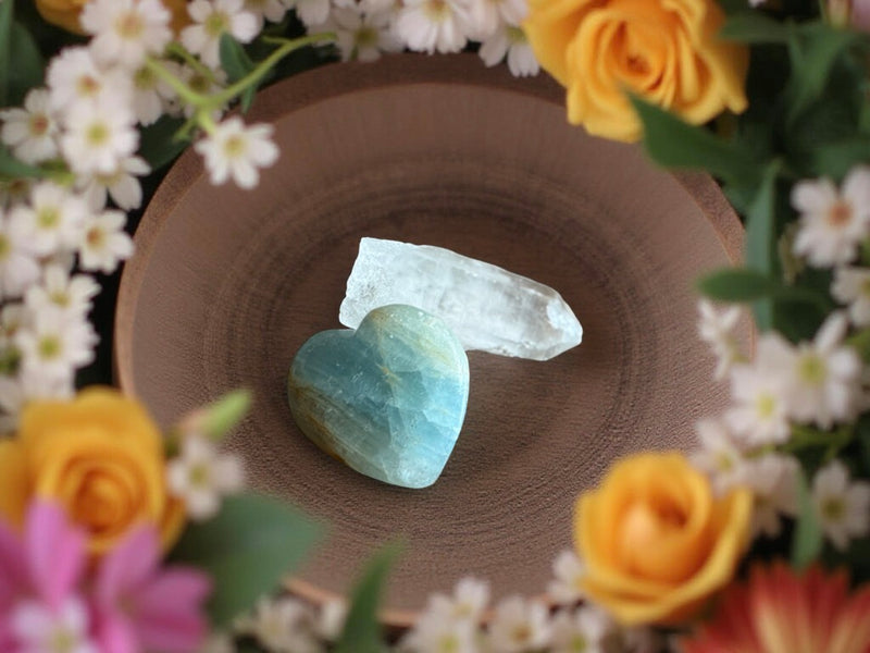 Lemurian Blue Aquatine Calcite Hearts FB3403 💙
