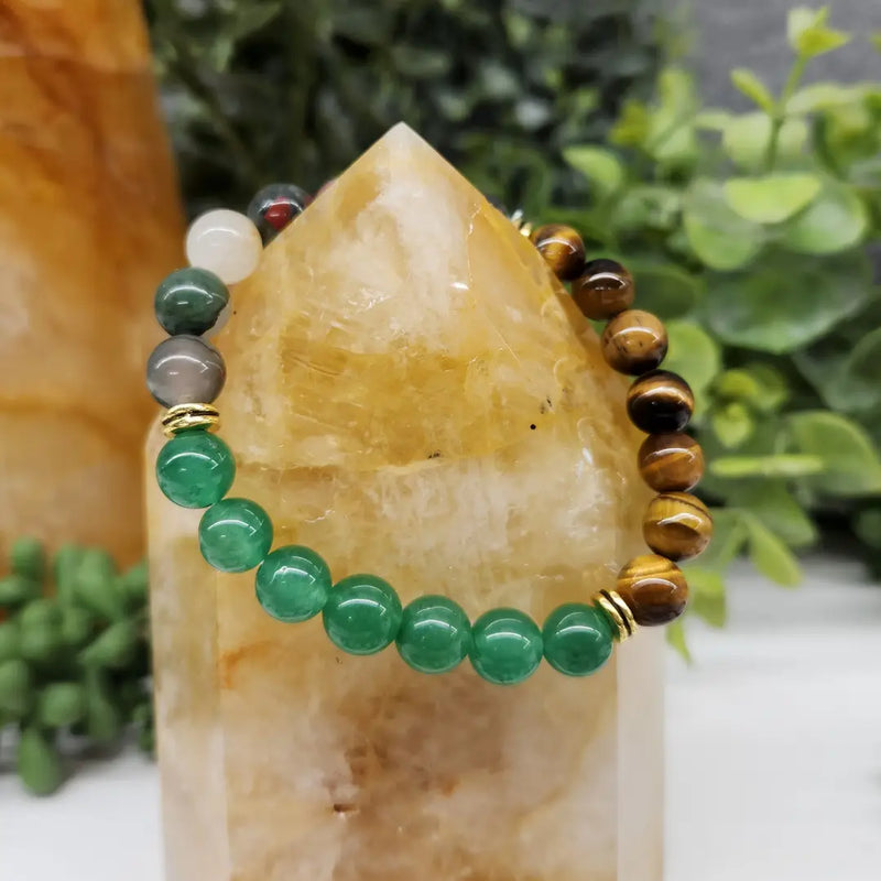 Tiger Eye, Green Jade, Bloodstone Power / Prayer Bracelet, Abundance - Intention Collection FB3395