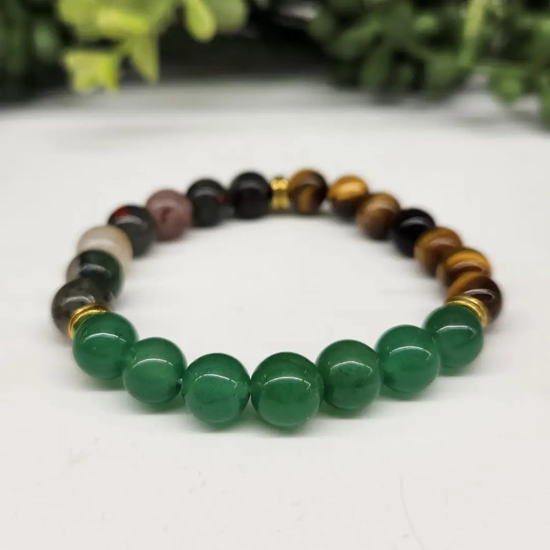 Tiger Eye, Green Jade, Bloodstone Power / Prayer Bracelet, Abundance - Intention Collection FB3395