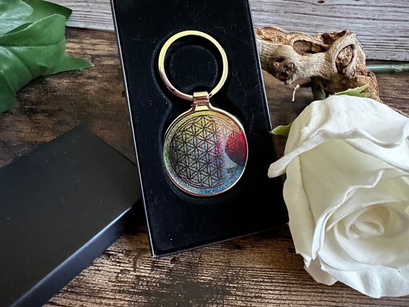 Tree of Life - Green or Gold, or Flower of Life Chakra Colors Key Ring, Gift Boxed FB3227