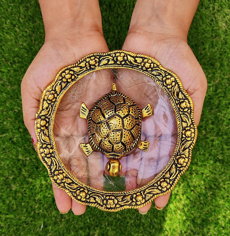 Brass Tortoise with Water Plate, Luck, Wealth & Positivity FB3389