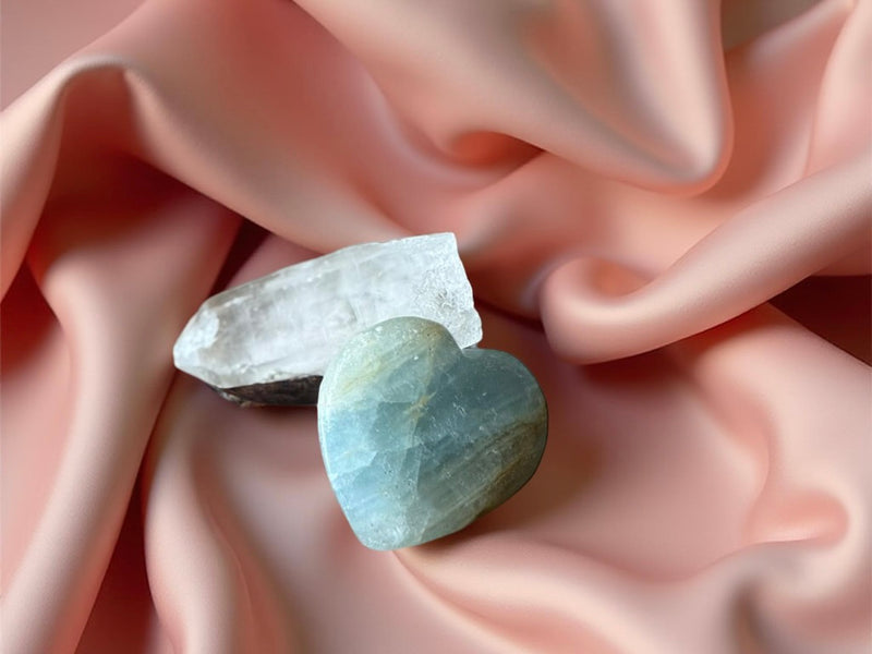 Lemurian Blue Aquatine Calcite Hearts FB3403 💙