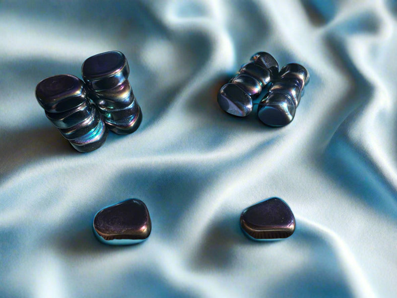 Magnetic Hematite Tumbled Stones, Rainbow Aura and Classic Silver 💙