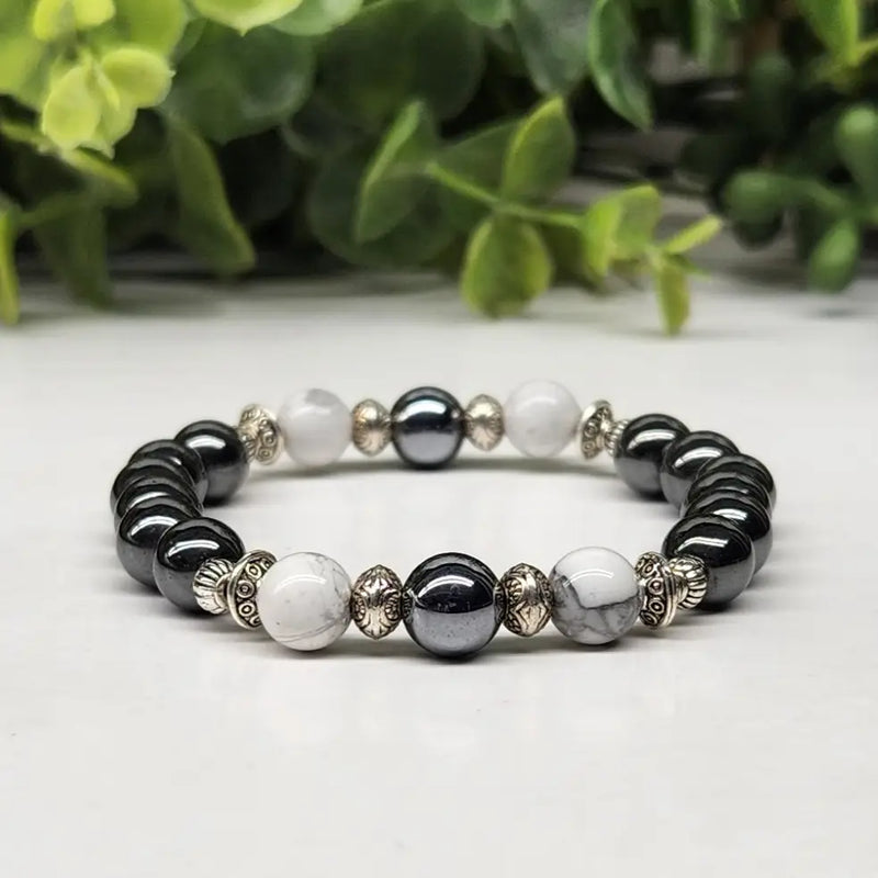 Hematite and White Howlite Power / Prayer Bracelet, for Calm & Grounding - Intention Collection FB3397