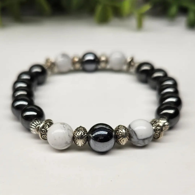 Hematite and White Howlite Power / Prayer Bracelet, for Calm & Grounding - Intention Collection FB3397 🪷