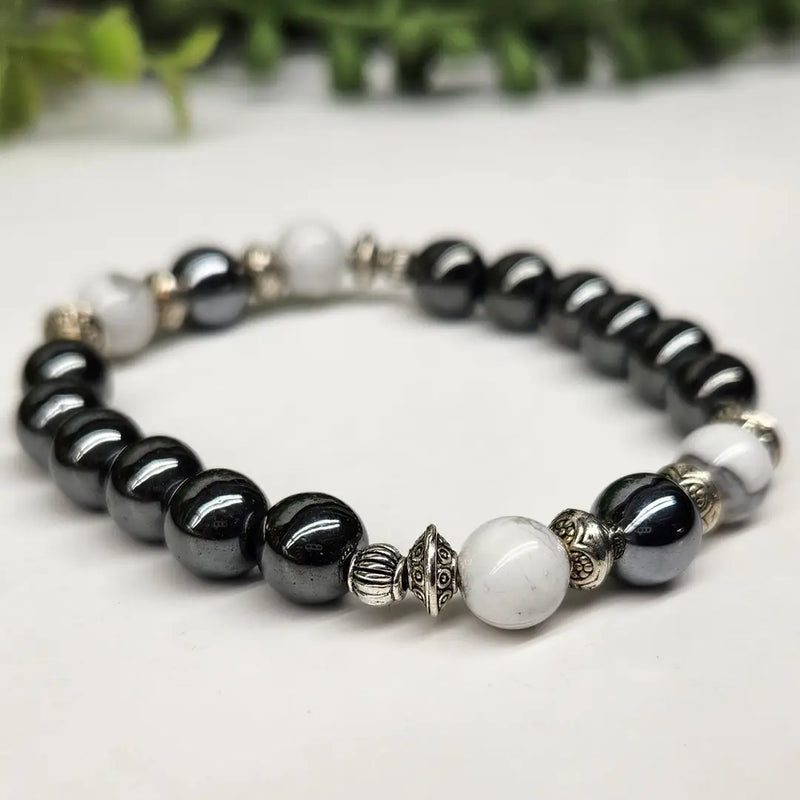 Hematite and White Howlite Power / Prayer Bracelet, for Calm & Grounding - Intention Collection FB3397 🪷