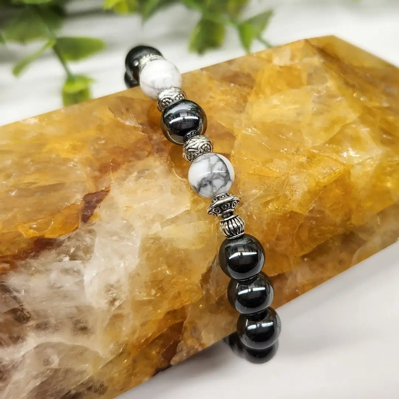 Hematite and White Howlite Power / Prayer Bracelet, for Calm & Grounding - Intention Collection FB3397