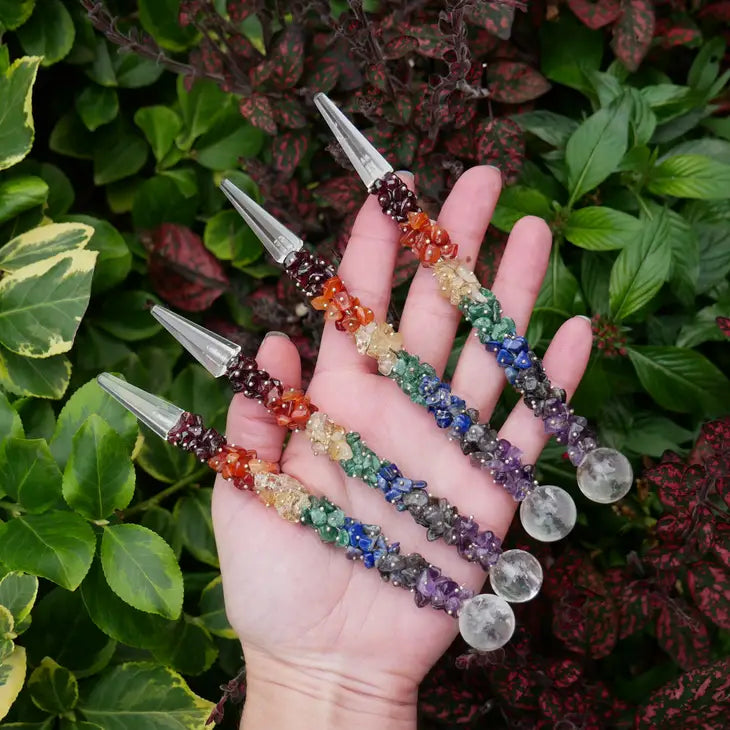 Chakra Gemstone Wand with Quartz Point and Sphere FB3210