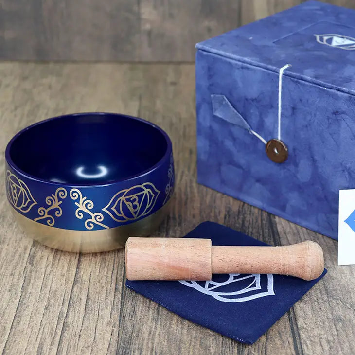 Chakra Singing Bowl, embossed with Symbols, Gift Set, Medium or Large Size FB3354