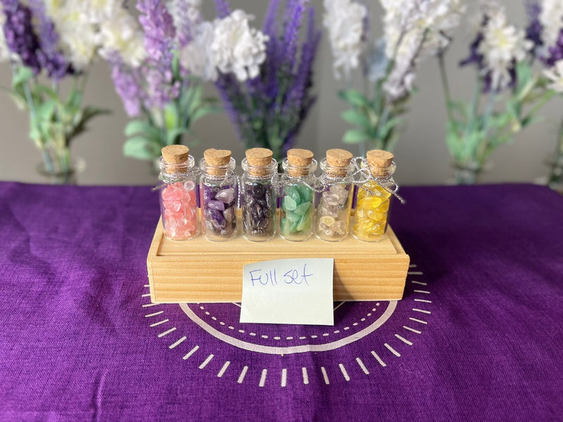 Gemstone Chip Glass Bottles with Cork and Wood Box FB1987