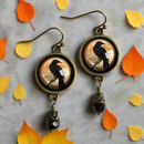 Raven / Crow Orange Glass Cabochon Dangle Earrings FB2697 ๐โโฌ