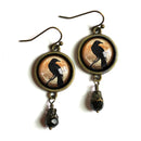 Raven / Crow Orange Glass Cabochon Dangle Earrings FB2697 ๐โโฌ