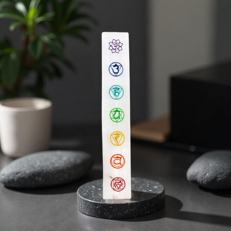 Selenite Charging Plate with 7 Chakra Symbols FB1985 💎