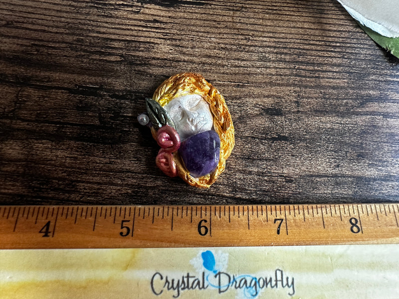 Golden Goddess Amulet with Rose Quartz or Amethyst FB1952