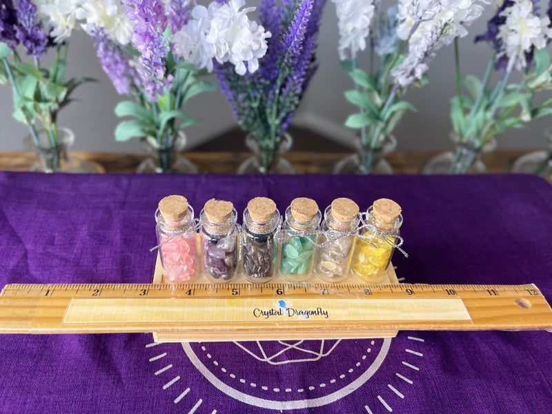 Gemstone Chip Glass Bottles with Cork and Wood Box FB1987