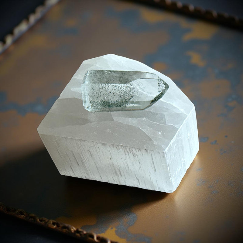 Clear Quartz Polished Chlorite Included Point FB2280 🌍