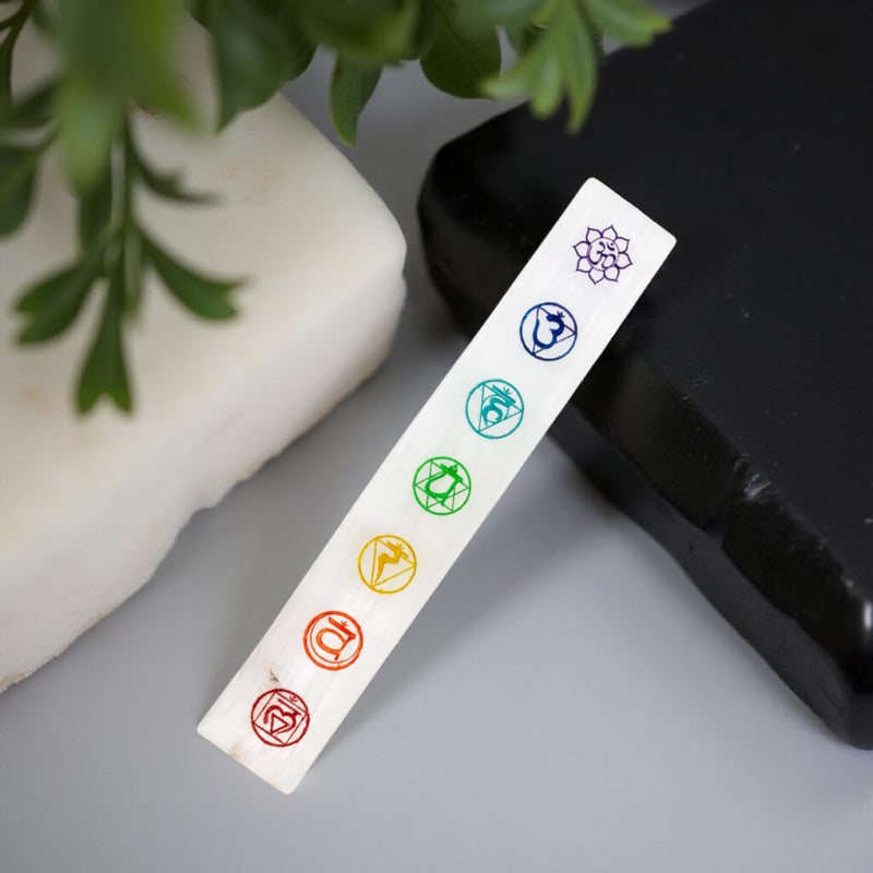 Selenite Charging Plate with 7 Chakra Symbols FB1985 💎