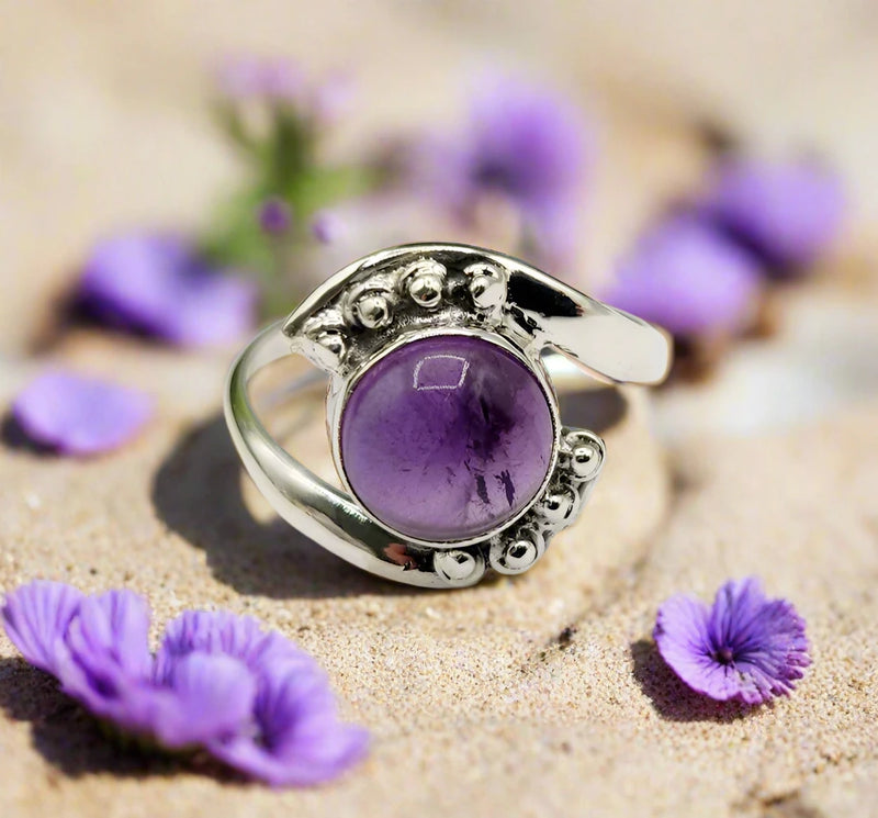 Evil Eye Protection Sterling Silver Ring with Amethyst Center Stone FB2231  ✨