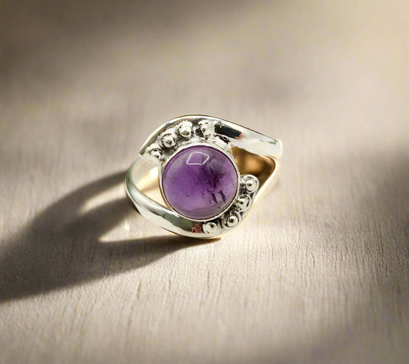 Evil Eye Protection Sterling Silver Ring with Amethyst Center Stone FB2231  ✨