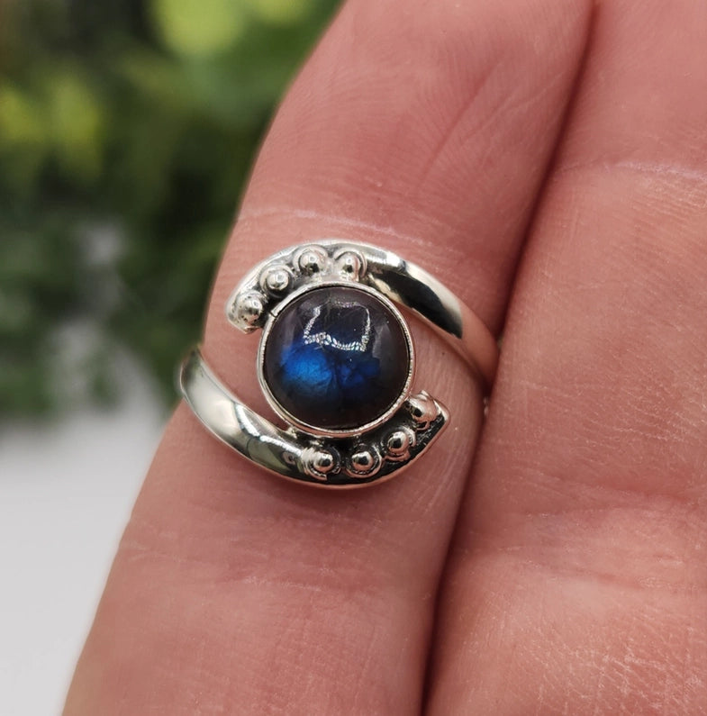 Evil Eye Protection Sterling Silver Ring with Labradorite Center Stone FB3156 ✨