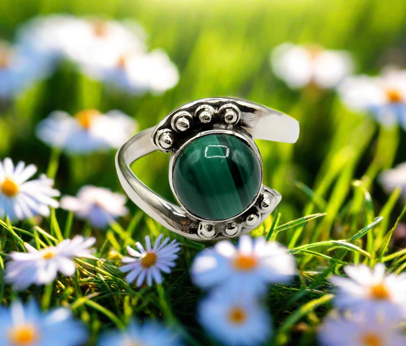Evil Eye Protection Sterling Silver Ring with Malachite Center Stone FB1350 ✨