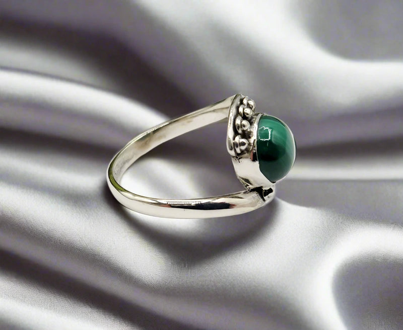 Evil Eye Protection Sterling Silver Ring with Malachite Center Stone FB1350 ✨
