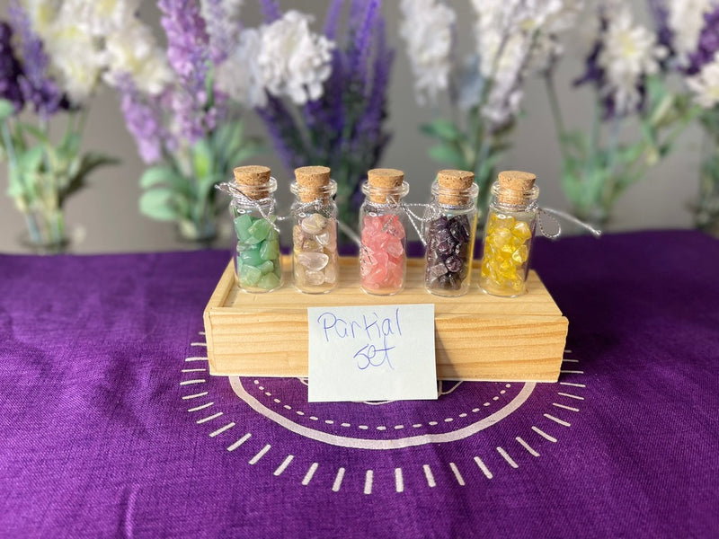 Gemstone Chip Glass Bottles with Cork and Wood Box FB1987