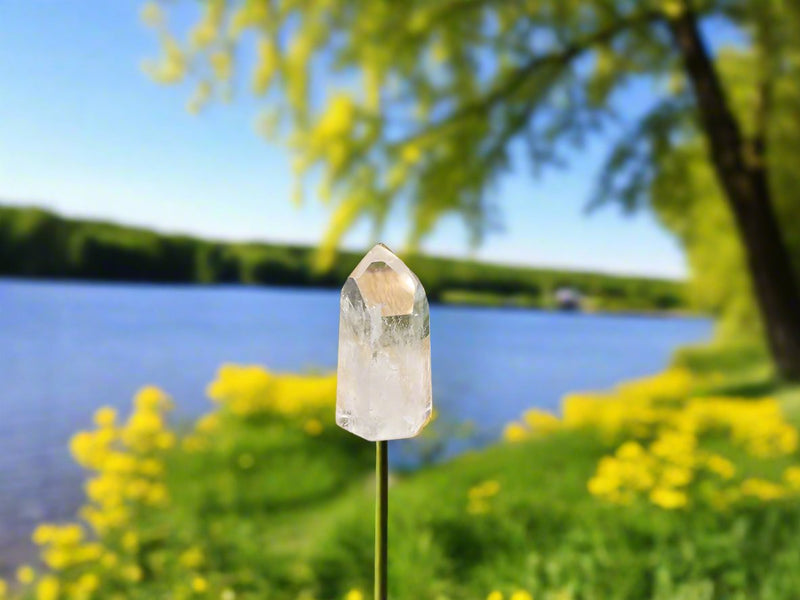 Clear Quartz Polished Standing Point from Brazil, Water Clear Top, Stone of Power FB1827