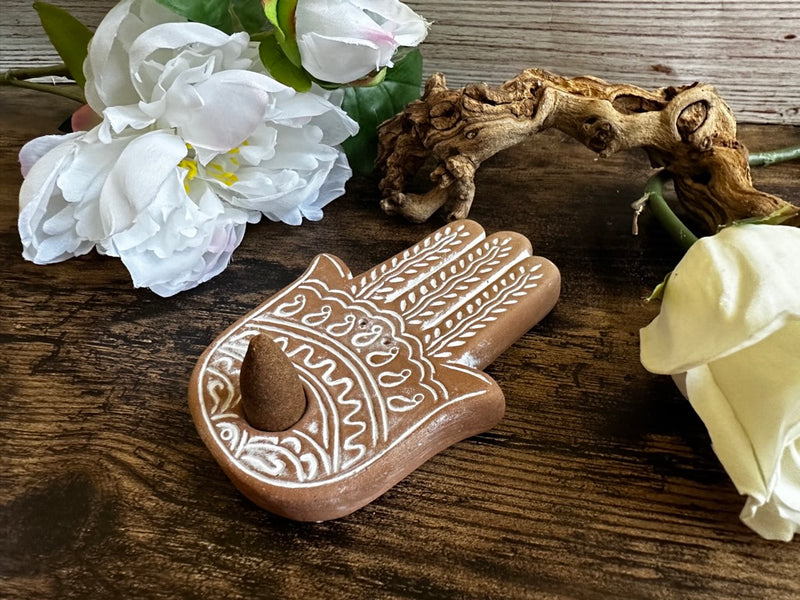 Hamsa Terracotta Cone and Stick Incense Holder FB2583